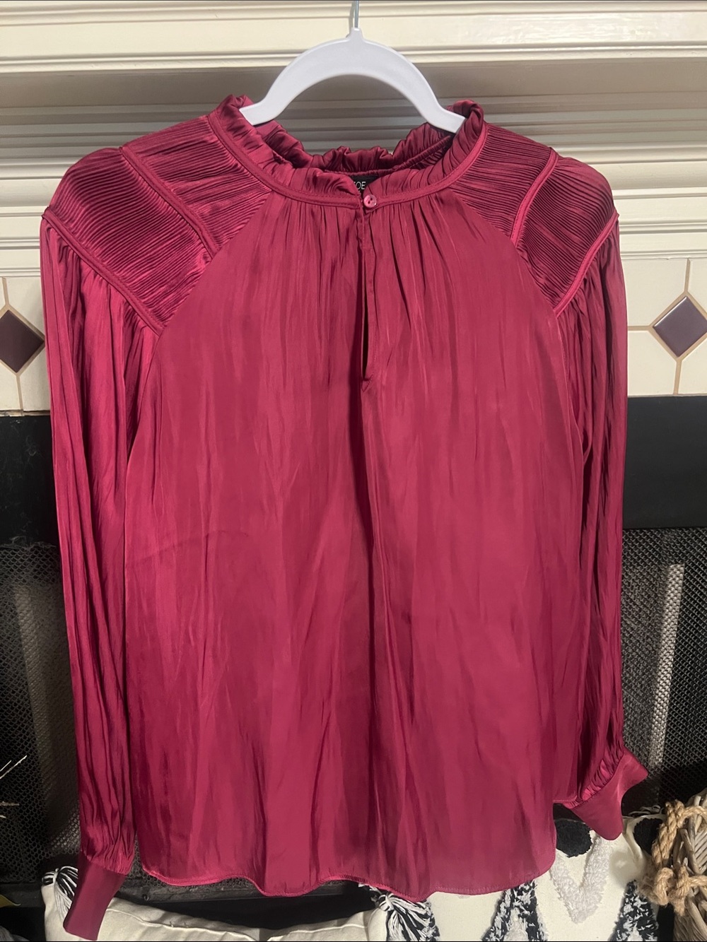 Rachel Zoe Wine Ruffle-Neck Long-Sleeve Blouse